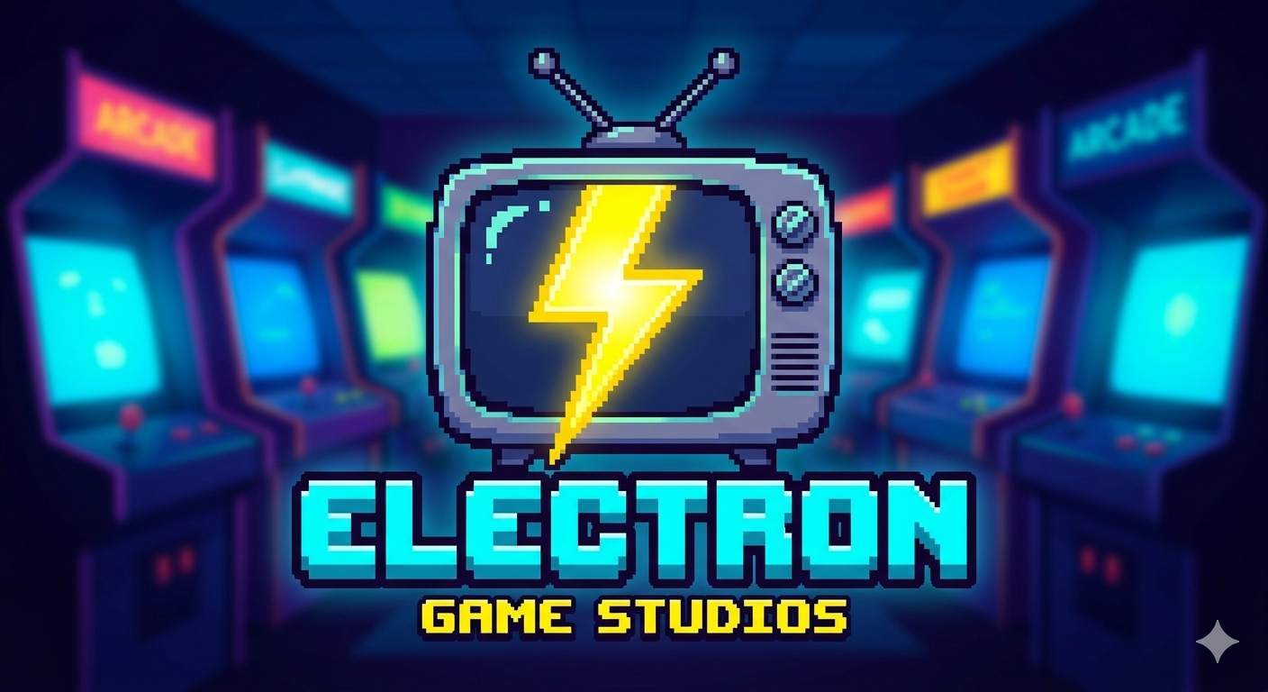 Electron Game Studios - Pixel art logo with CRT TV and lightning bolt